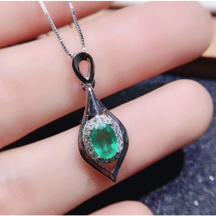 Natural Emerald Pendant, Engagement Pendent, Emerald Silver Pendent, Woman Pendant, Pendant Necklace, Luxury Pendant, Oval Cut Stone Pendent | Save 33% - Rajasthan Living 6