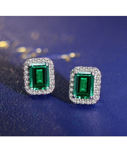 Lab Emerald Drop Earrings, 925 Sterling Silver, Emerald Drop Earrings, Emerald Silver Earrings, Luxury Earrings, Emerald Cut Stone Earrings | Save 33% - Rajasthan Living 3