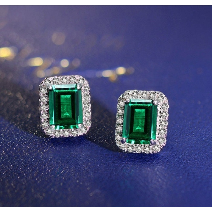 Lab Emerald Drop Earrings, 925 Sterling Silver, Emerald Drop Earrings, Emerald Silver Earrings, Luxury Earrings, Emerald Cut Stone Earrings | Save 33% - Rajasthan Living 6