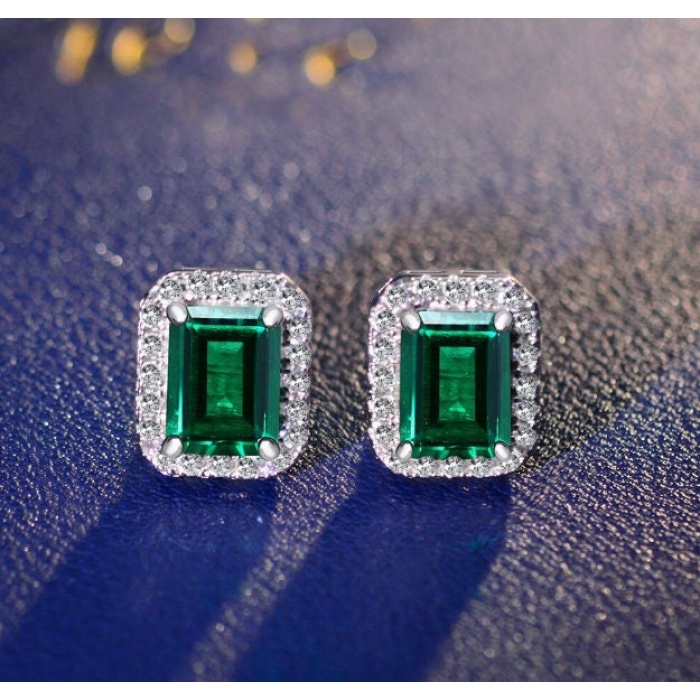 Lab Emerald Drop Earrings, 925 Sterling Silver, Emerald Drop Earrings, Emerald Silver Earrings, Luxury Earrings, Emerald Cut Stone Earrings | Save 33% - Rajasthan Living 7