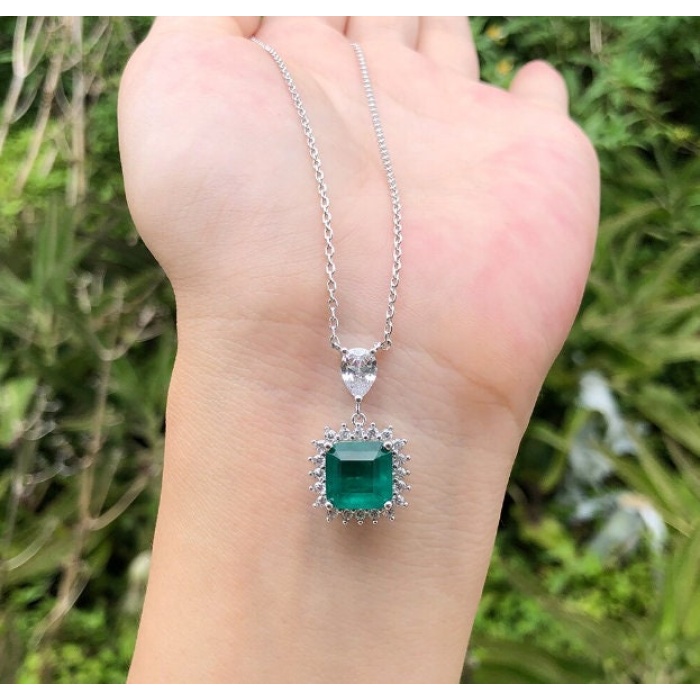 Emerald Pendant, Engagement Pendent, Sapphire Silver Pendent, Woman Pendant, Pendant Necklace, Luxury Pendent, Asscher Cut Pendent | Save 33% - Rajasthan Living 7