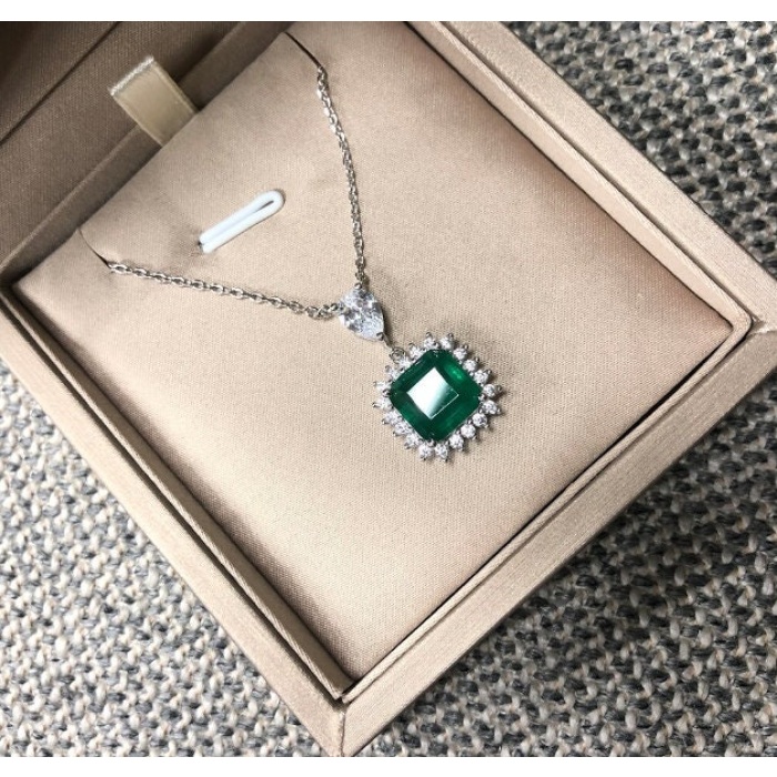 Emerald Pendant, Engagement Pendent, Sapphire Silver Pendent, Woman Pendant, Pendant Necklace, Luxury Pendent, Asscher Cut Pendent | Save 33% - Rajasthan Living 8