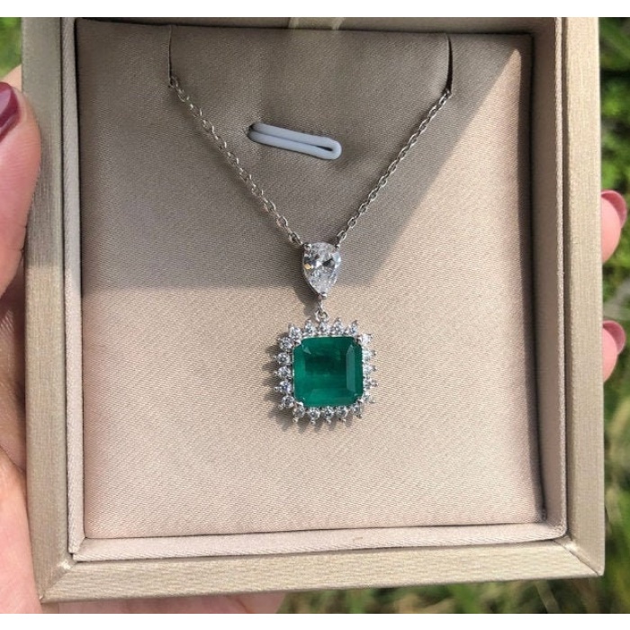 Emerald Pendant, Engagement Pendent, Sapphire Silver Pendent, Woman Pendant, Pendant Necklace, Luxury Pendent, Asscher Cut Pendent | Save 33% - Rajasthan Living 5