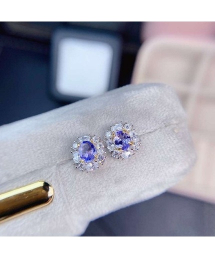 Natural Tanzanite Studs Earrings, 925 Sterling Silver, Tanzanite Earrings, Tanzanite Silver Earrings, Luxury Earrings, Oval Cut Stone | Save 33% - Rajasthan Living 3