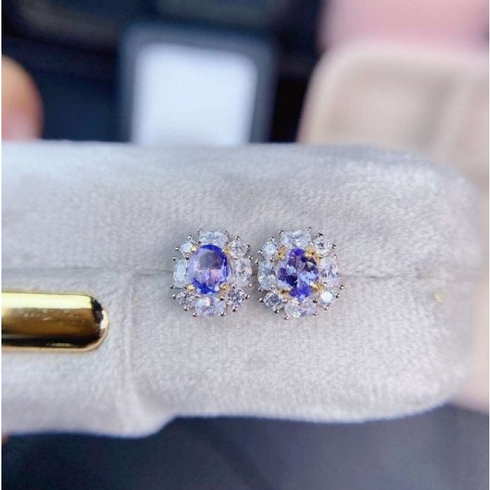 Natural Tanzanite Studs Earrings, 925 Sterling Silver, Tanzanite Earrings, Tanzanite Silver Earrings, Luxury Earrings, Oval Cut Stone | Save 33% - Rajasthan Living 8