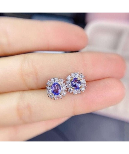 Natural Tanzanite Studs Earrings, 925 Sterling Silver, Tanzanite Earrings, Tanzanite Silver Earrings, Luxury Earrings, Oval Cut Stone | Save 33% - Rajasthan Living