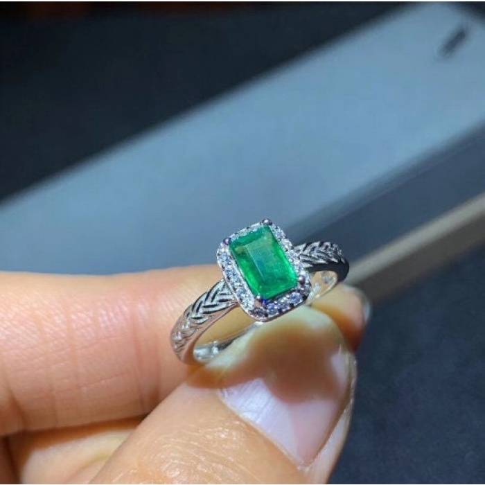 Natural Emerald & Cubic Zirconia Woman Ring, 925 Sterling Silver, Emerald Ring, Statement Ring, Engagement and Wedding Ring | Save 33% - Rajasthan Living 8