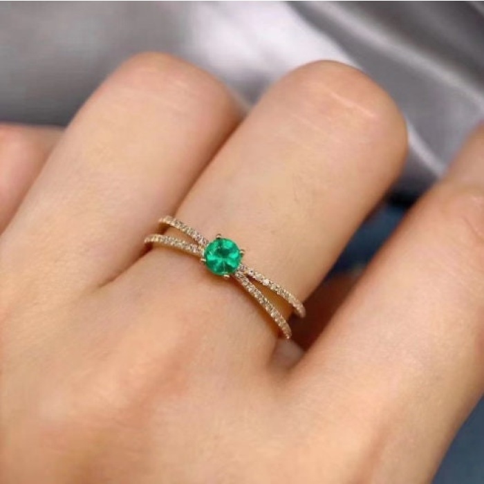 Natural Emerald & Cubic Zirconia Woman Ring, 925 Sterling Silver, Emerald Ring, Statement Ring, Engagement and Wedding Ring | Save 33% - Rajasthan Living 6