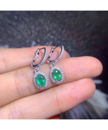 Natural Emerald Drop Earrings, 925 Sterling Silver, Emerald Drop Earrings, Emerald Silver Earrings, Luxury Earrings, Oval Cut Stone Earrings | Save 33% - Rajasthan Living