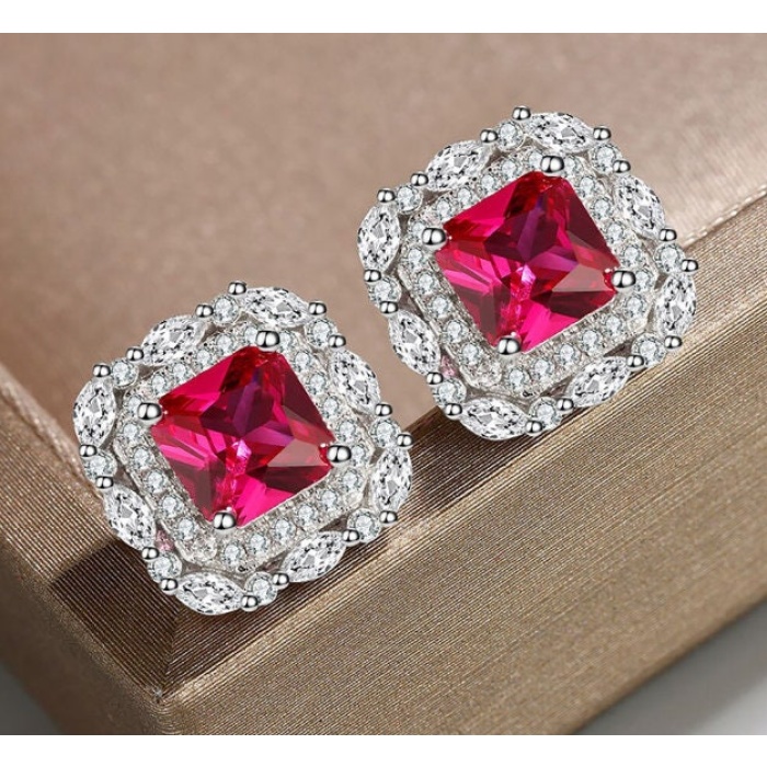 Ruby Studs Earrings, 925 Sterling Silver, Citrine Studs, Emerald Earrings, Ruby Luxury Earrings, Gift For Her, Ruby Asscher cut Earrings | Save 33% - Rajasthan Living 9