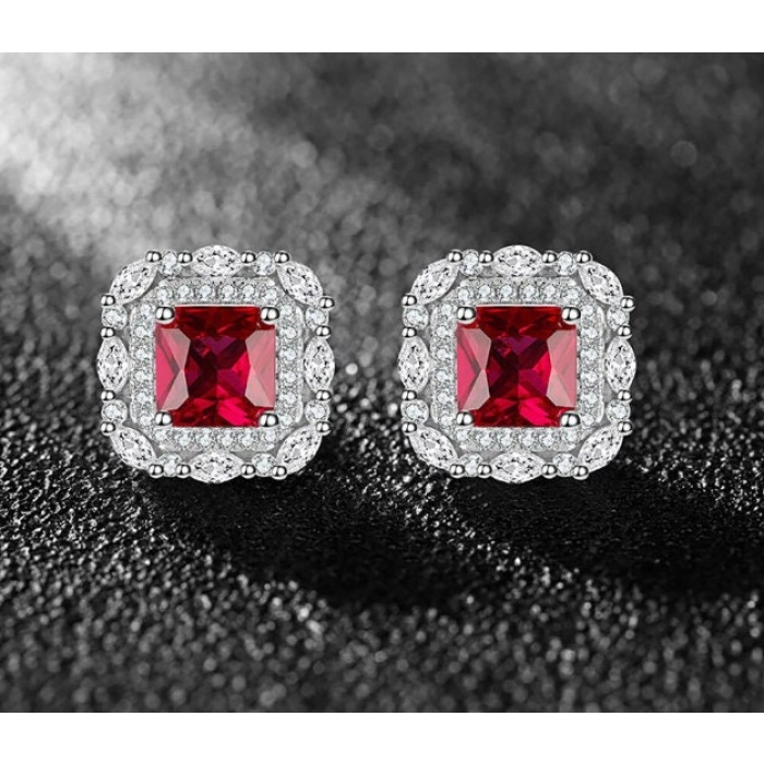 Ruby Studs Earrings, 925 Sterling Silver, Citrine Studs, Emerald Earrings, Ruby Luxury Earrings, Gift For Her, Ruby Asscher cut Earrings | Save 33% - Rajasthan Living 6