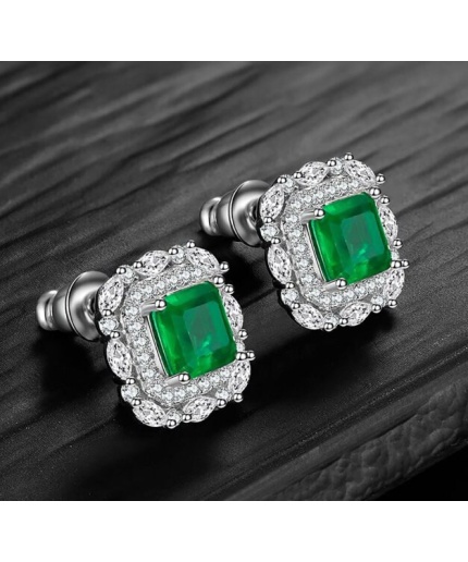 lab Emerald Stud Earrings, 925 Sterling Silver, Emerald Stud Earrings, Emerald Silver Earrings, Luxury Earrings, Asscher cut Stone | Save 33% - Rajasthan Living 3