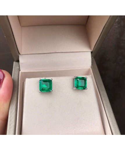 Lab Emerald Stud Earrings, 925 Sterling Silver, Emerald Stud Earrings, Emerald Silver Earrings, Luxury Earrings, Asscher Cut Stone Earrings | Save 33% - Rajasthan Living 3