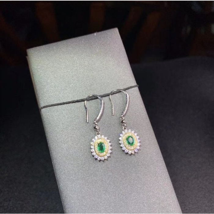 Natural Emerald Drop Earrings, 925 Sterling Silver, Emerald Drop Earrings, Emerald Silver Earrings, Luxury Earrings, Oval Cut Stone Earrings | Save 33% - Rajasthan Living 9