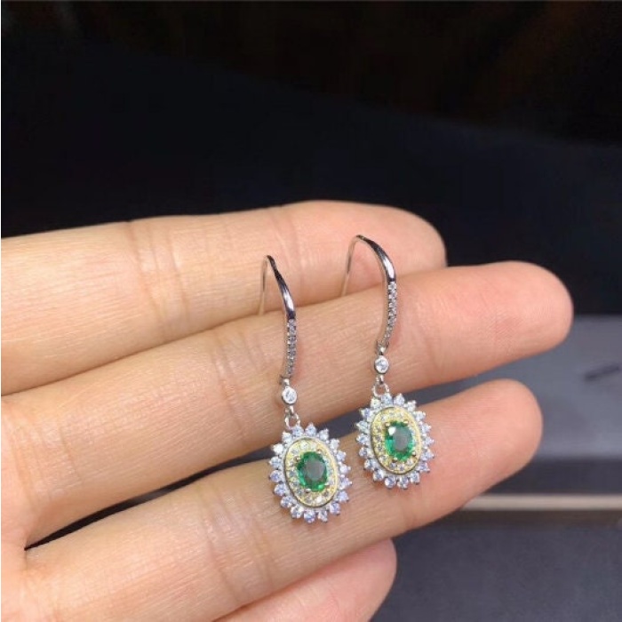 Natural Emerald Drop Earrings, 925 Sterling Silver, Emerald Drop Earrings, Emerald Silver Earrings, Luxury Earrings, Oval Cut Stone Earrings | Save 33% - Rajasthan Living 6