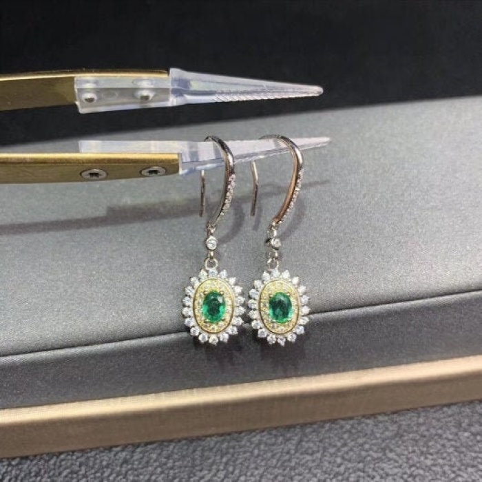 Natural Emerald Drop Earrings, 925 Sterling Silver, Emerald Drop Earrings, Emerald Silver Earrings, Luxury Earrings, Oval Cut Stone Earrings | Save 33% - Rajasthan Living 5