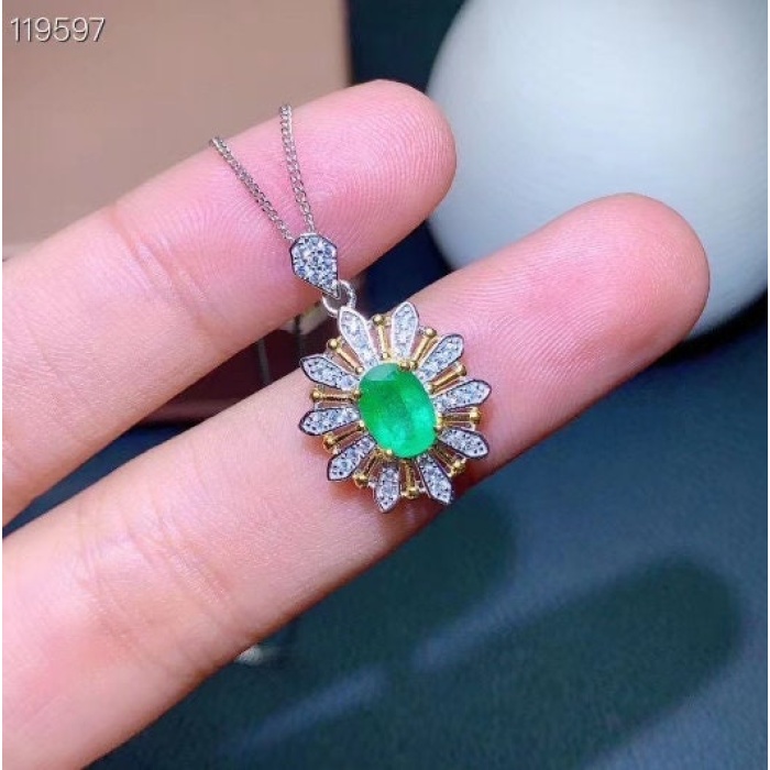 Natural Emerald Pendant, Engagement Pendent, Emerald Silver Pendent, Woman Pendant, Pendant Necklace, Luxury Pendant, Oval Cut Stone Pendent | Save 33% - Rajasthan Living 7