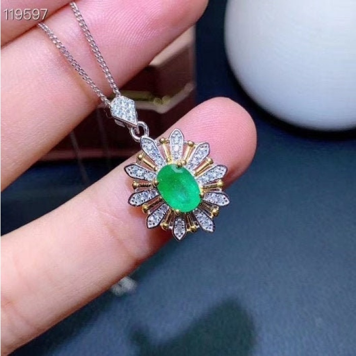 Natural Emerald Pendant, Engagement Pendent, Emerald Silver Pendent, Woman Pendant, Pendant Necklace, Luxury Pendant, Oval Cut Stone Pendent | Save 33% - Rajasthan Living 5