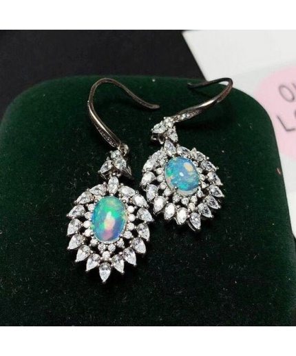 Natural Opal Drop Earrings, 925 Sterling Silver, Opal Drop Earrings, Earrings, Opal Earrings, Luxury Earrings, Oval Stone Earrings | Save 33% - Rajasthan Living