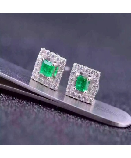 Natural Emerald Studs Earrings, 925 Sterling Silver, Emerald Earrings, Emerald Silver Earrings, Luxury Earrings, Princess Cut Stone Earrings | Save 33% - Rajasthan Living 3