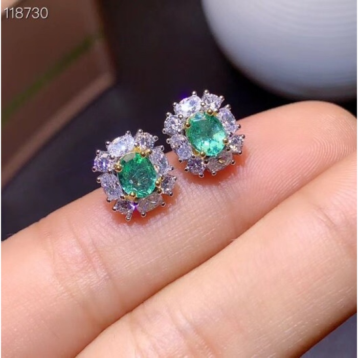 Natural Emerald Studs Earrings, 925 Sterling Silver, Emerald Earrings, Emerald Silver Earrings, Luxury Earrings, Oval Cut Stone Earrings | Save 33% - Rajasthan Living 8