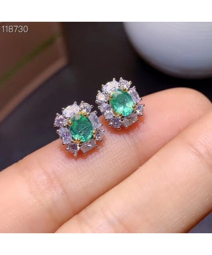 Natural Emerald Studs Earrings, 925 Sterling Silver, Emerald Earrings, Emerald Silver Earrings, Luxury Earrings, Oval Cut Stone Earrings | Save 33% - Rajasthan Living