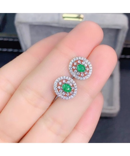 Natural Emerald Studs Earrings, 925 Sterling Silver, Emerald Earrings, Emerald Silver Earrings, Luxury Earrings, Oval Cut Stone Earrings | Save 33% - Rajasthan Living 3