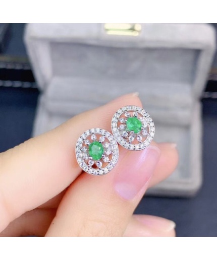 Natural Emerald Studs Earrings, 925 Sterling Silver, Emerald Earrings, Emerald Silver Earrings, Luxury Earrings, Oval Cut Stone Earrings | Save 33% - Rajasthan Living