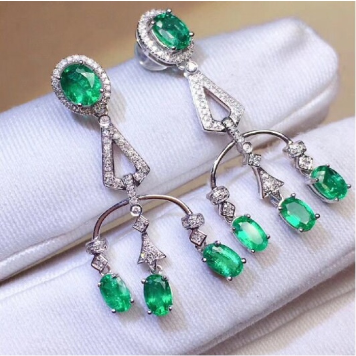 Natural Emerald Drop Earrings, 925 Sterling Silver, Emerald Drop Earrings, Emerald Silver Earrings, Luxury Earrings, Oval Cut Stone Earrings | Save 33% - Rajasthan Living 6