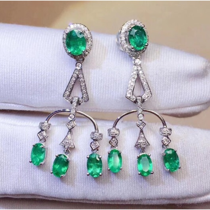 Natural Emerald Drop Earrings, 925 Sterling Silver, Emerald Drop Earrings, Emerald Silver Earrings, Luxury Earrings, Oval Cut Stone Earrings | Save 33% - Rajasthan Living 8