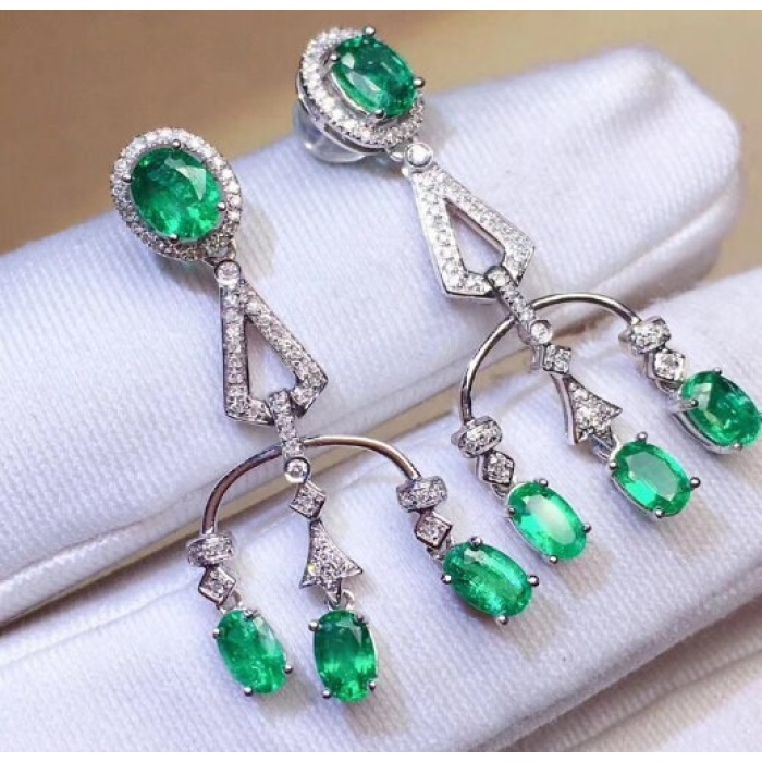 Natural Emerald Drop Earrings, 925 Sterling Silver, Emerald Drop Earrings, Emerald Silver Earrings, Luxury Earrings, Oval Cut Stone Earrings | Save 33% - Rajasthan Living 9