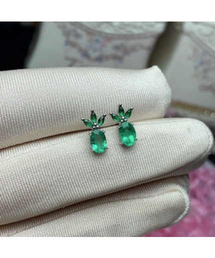 Natural Emerald Studs Earrings, 925 Sterling Silver, Emerald Earrings, Emerald Silver Earrings, Luxury Earrings, Oval Cut Stone Earrings | Save 33% - Rajasthan Living