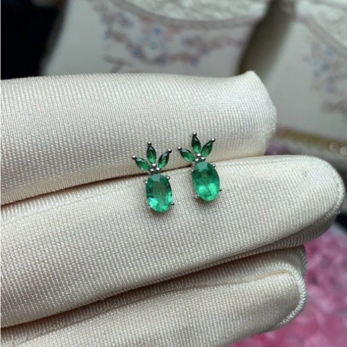 Natural Emerald Studs Earrings, 925 Sterling Silver, Emerald Earrings, Emerald Silver Earrings, Luxury Earrings, Oval Cut Stone Earrings | Save 33% - Rajasthan Living 5