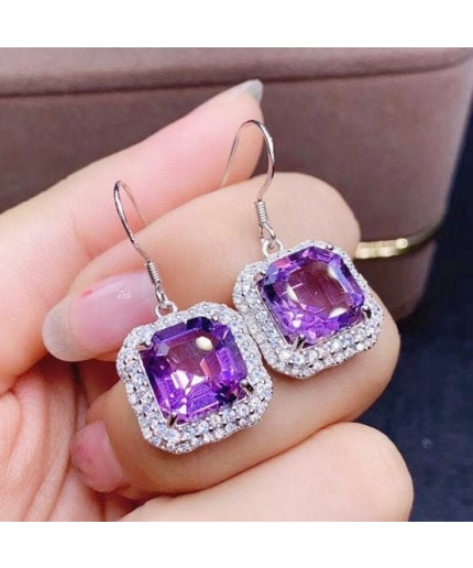 Natural Amethyst Drop Earrings, 925 Sterling SIlver Drop Earrings, Amethyst Earrings, Gold Earrings, Luxury Earrings, Asscher Cut Earrings | Save 33% - Rajasthan Living 3