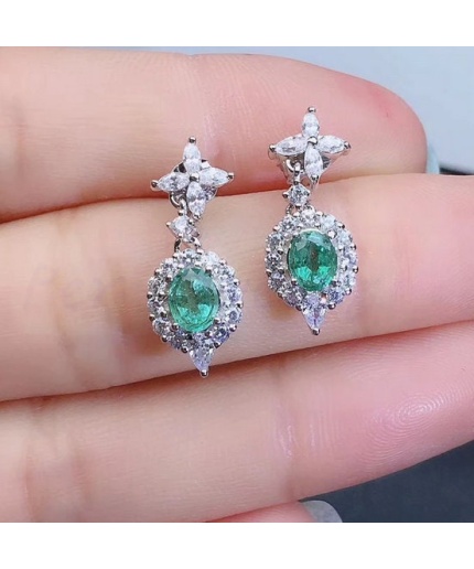 Natural Emerald Drop Earrings, 925 Sterling Silver, Emerald Drop Earrings, Emerald Silver Earrings, Luxury Earrings, Oval Cut Stone Earrings | Save 33% - Rajasthan Living 3