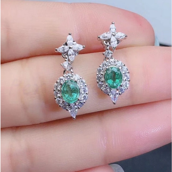 Natural Emerald Drop Earrings, 925 Sterling Silver, Emerald Drop Earrings, Emerald Silver Earrings, Luxury Earrings, Oval Cut Stone Earrings | Save 33% - Rajasthan Living 6