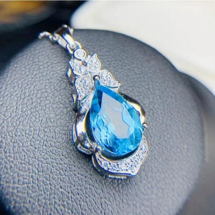 Natural Blue Topaz Pendant, Engagement Blue Topaz Silver Pendent, Woman Pendant, Pendant Necklace, Luxury Pendent, Pear Cut Stone Pendent | Save 33% - Rajasthan Living 7