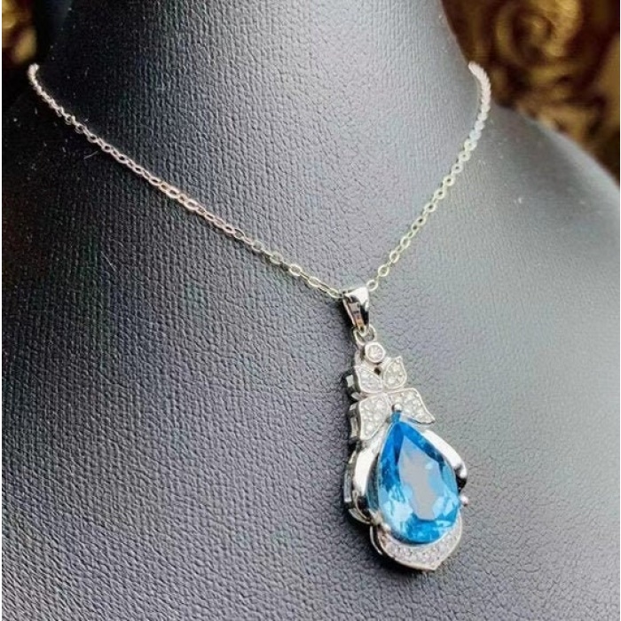 Natural Blue Topaz Pendant, Engagement Blue Topaz Silver Pendent, Woman Pendant, Pendant Necklace, Luxury Pendent, Pear Cut Stone Pendent | Save 33% - Rajasthan Living 5