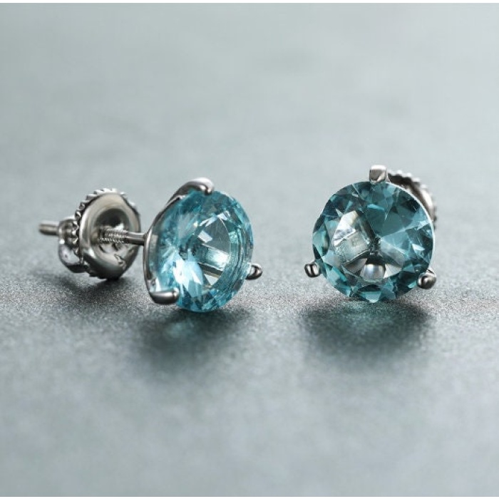 Lab Aquamarine Stud Earrings, 925 Sterling Silver, Aquamarine Earrings, Aquamarine Silver Earrings, Luxury Earrings, Round Cut Earrings | Save 33% - Rajasthan Living 7