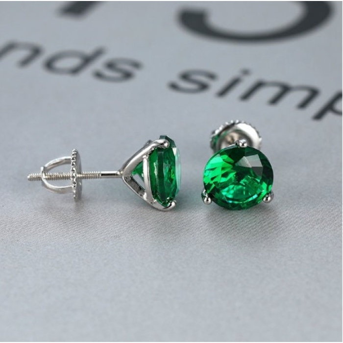 Lab Emerald Drop Earrings, 925 Sterling Silver, Emerald Drop Earrings, Emerald Silver Earrings, Luxury Earrings, Round Cut Stone Earrings | Save 33% - Rajasthan Living 8