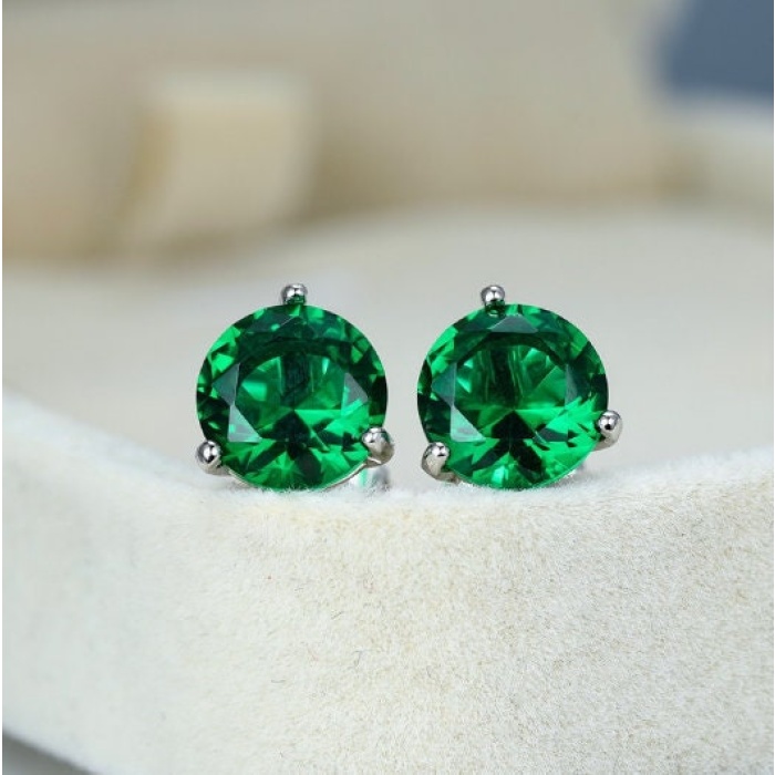 Lab Emerald Drop Earrings, 925 Sterling Silver, Emerald Drop Earrings, Emerald Silver Earrings, Luxury Earrings, Round Cut Stone Earrings | Save 33% - Rajasthan Living 5