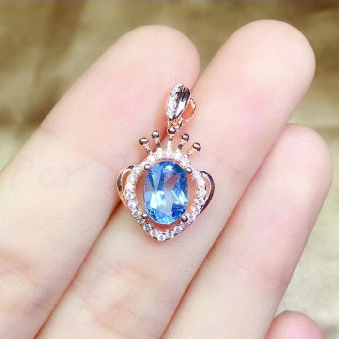 Natural Blue Topaz Pendant, Engagement Blue Topaz Silver Pendent, Woman Pendant, Pendant Necklace, Luxury Pendent, Oval Cut Stone Pendent | Save 33% - Rajasthan Living 8