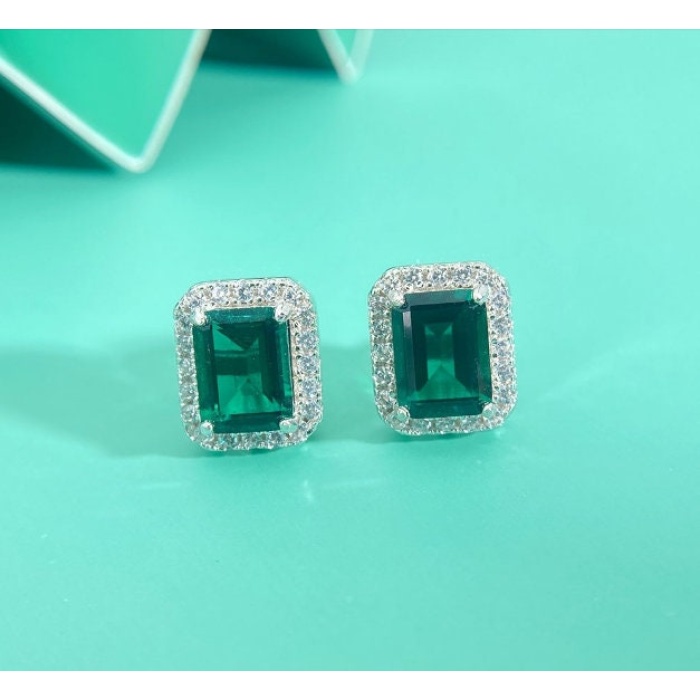 Lab Emerald Drop Earrings, 925 Sterling Silver, Emerald Drop Earrings, Emerald Silver Earrings, Luxury Earrings, Emerald Cut Stone Earrings | Save 33% - Rajasthan Living 8