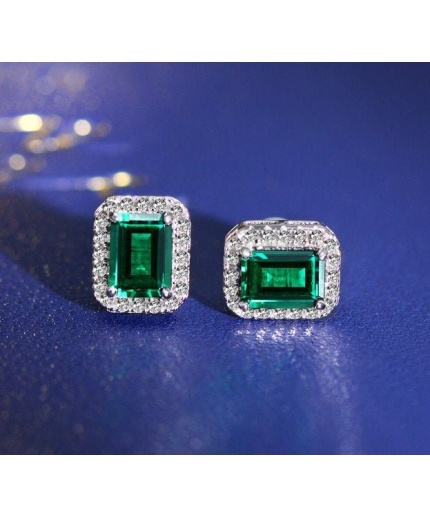 Lab Emerald Drop Earrings, 925 Sterling Silver, Emerald Drop Earrings, Emerald Silver Earrings, Luxury Earrings, Emerald Cut Stone Earrings | Save 33% - Rajasthan Living