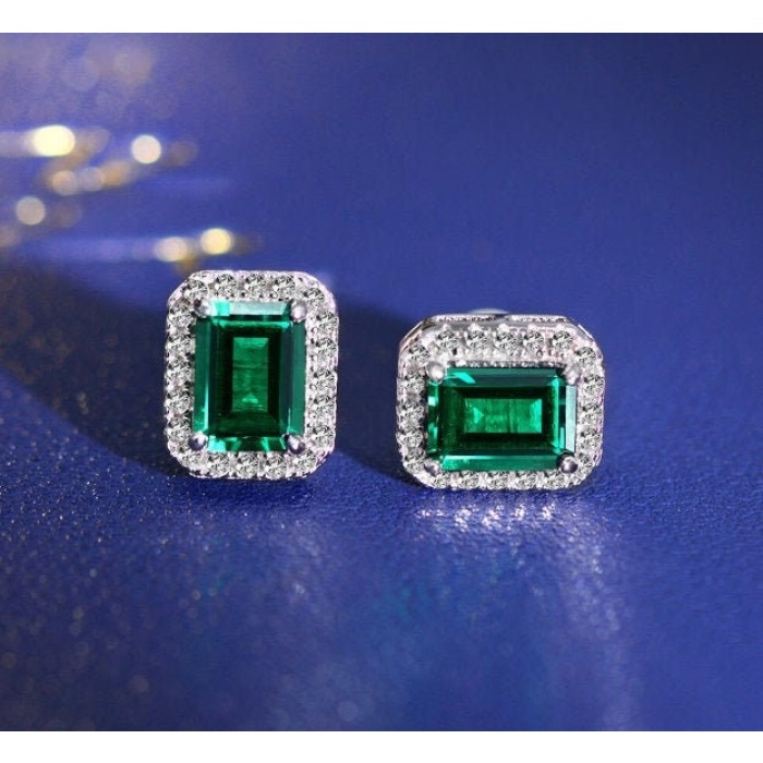 Lab Emerald Drop Earrings, 925 Sterling Silver, Emerald Drop Earrings, Emerald Silver Earrings, Luxury Earrings, Emerald Cut Stone Earrings | Save 33% - Rajasthan Living 5