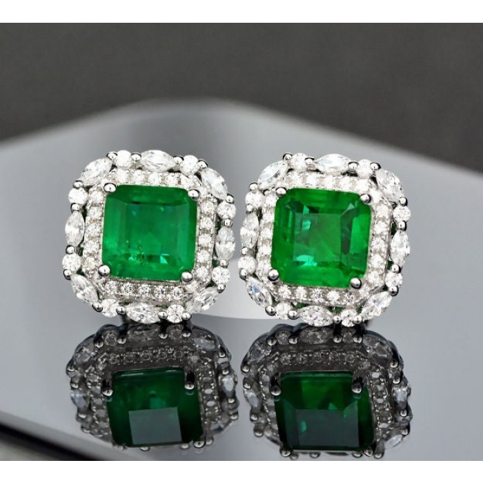 Lab Emerald Drop Earrings, 925 Sterling Silver, Emerald Drop Earrings, Emerald Silver Earrings, Luxury Earrings, Asscher Cut Stone Earrings | Save 33% - Rajasthan Living 10