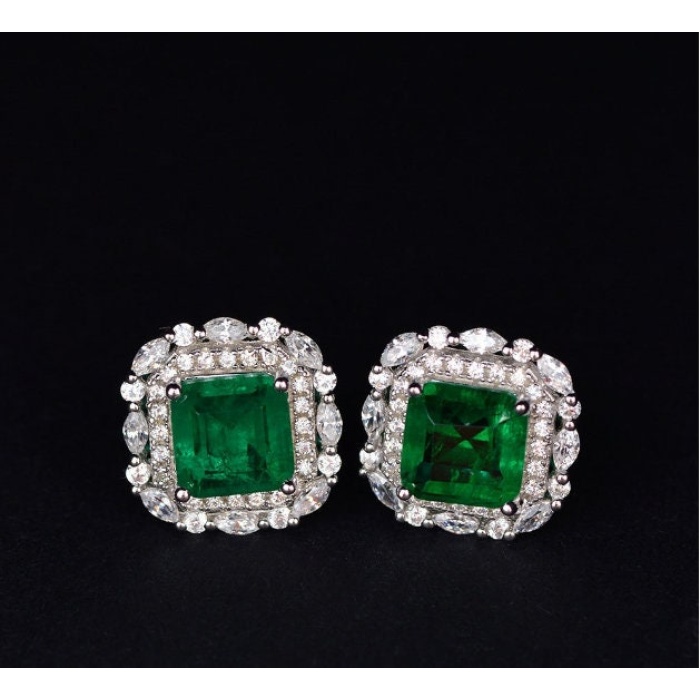 Lab Emerald Drop Earrings, 925 Sterling Silver, Emerald Drop Earrings, Emerald Silver Earrings, Luxury Earrings, Asscher Cut Stone Earrings | Save 33% - Rajasthan Living 9