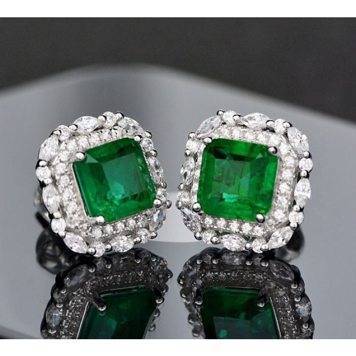 Lab Emerald Drop Earrings, 925 Sterling Silver, Emerald Drop Earrings, Emerald Silver Earrings, Luxury Earrings, Asscher Cut Stone Earrings | Save 33% - Rajasthan Living 7