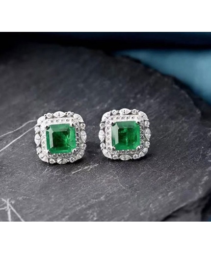 Lab Emerald Drop Earrings, 925 Sterling Silver, Emerald Drop Earrings, Emerald Silver Earrings, Luxury Earrings, Asscher Cut Stone Earrings | Save 33% - Rajasthan Living 3