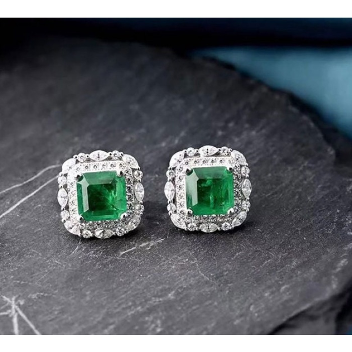 Lab Emerald Drop Earrings, 925 Sterling Silver, Emerald Drop Earrings, Emerald Silver Earrings, Luxury Earrings, Asscher Cut Stone Earrings | Save 33% - Rajasthan Living 6